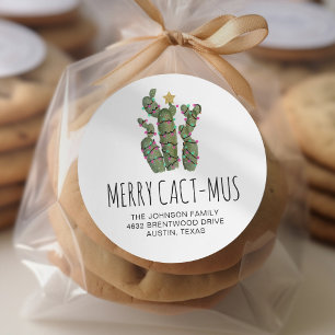 Funny Cactus Christmas Holiday Rücksendeadresse Runder Aufkleber