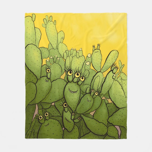 Funny Cactus Green Yellow Succulent Fleecedecke (Vorderseite)
