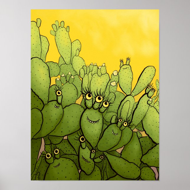 Funny Cactus Green Yellow Succulent Poster (Vorne)
