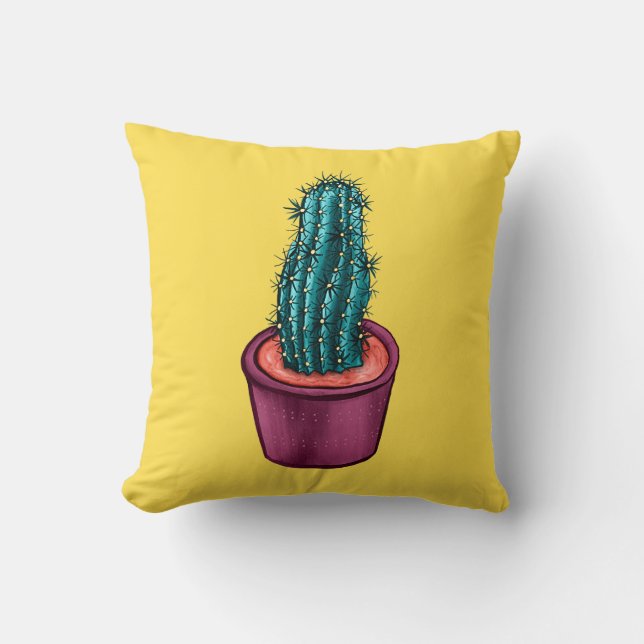 Funny Cactus Pot Yellow Weird Trippy Psychedelic Kissen (Vorderseite)