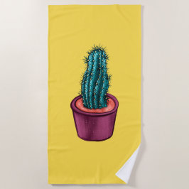 Funny Cactus Pot Yellow Weird Trippy Psychedelic Strandtuch