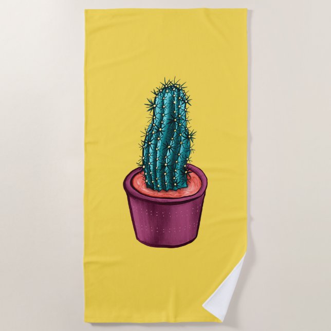 Funny Cactus Pot Yellow Weird Trippy Psychedelic Strandtuch (Vorderseite)