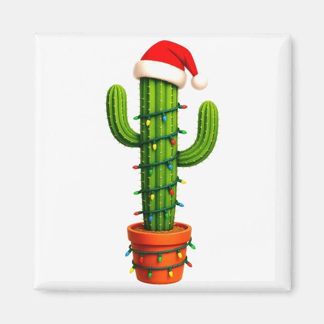 Funny Cactus Santa Hat Xmas Tree Lights Merry Chri Magnet (Vorne)