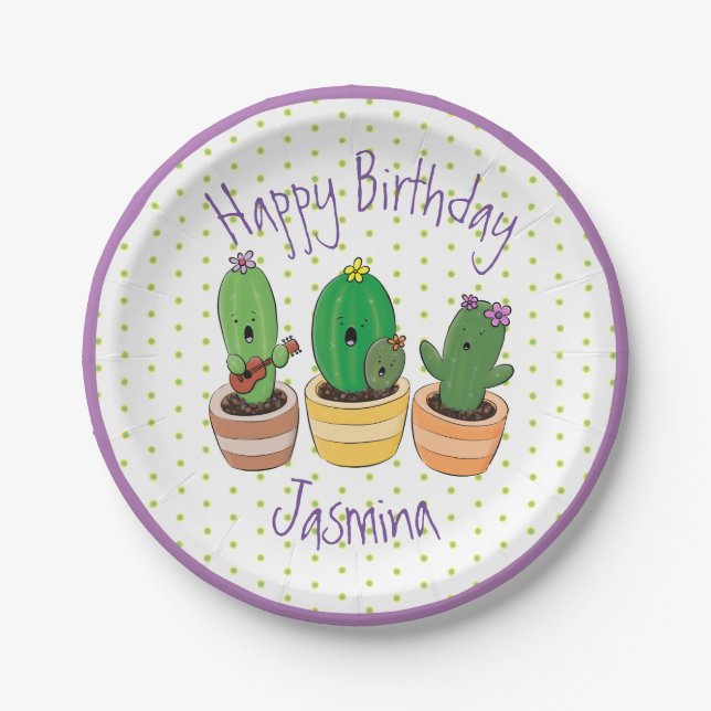 Funny Cactus trio Cartoon Illustration Pappteller (Vorderseite)