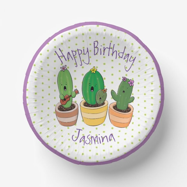 Funny Cactus trio Cartoon Illustration Pappteller (Vorderseite)