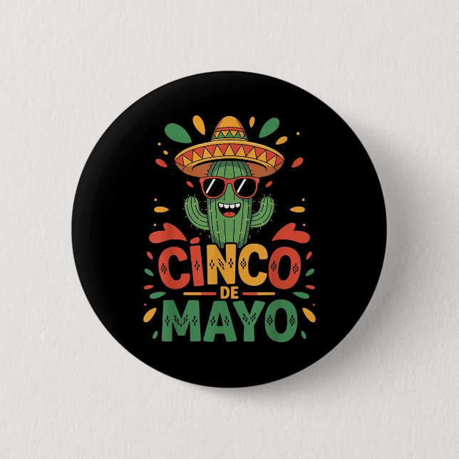 Funny Cactus und Sombrero Cinco de Mayo Cactus Som Button (Vorderseite)
