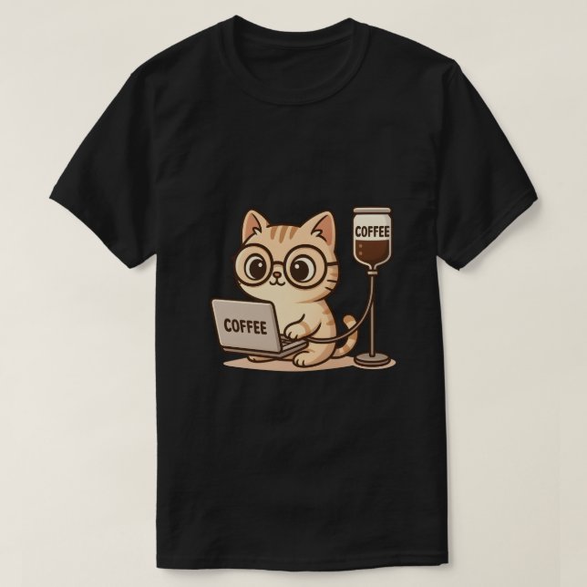 Funny Caffeine Lover and Cute Cat T-Shirt (Design vorne)