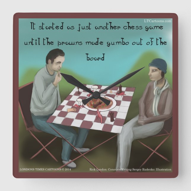 Funny Cajun Schach Square Wall Clock Quadratische Wanduhr (Vorderseite)