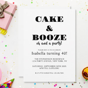 Funny Cake & Booze Geburtstagsparty Black and Whit Einladung