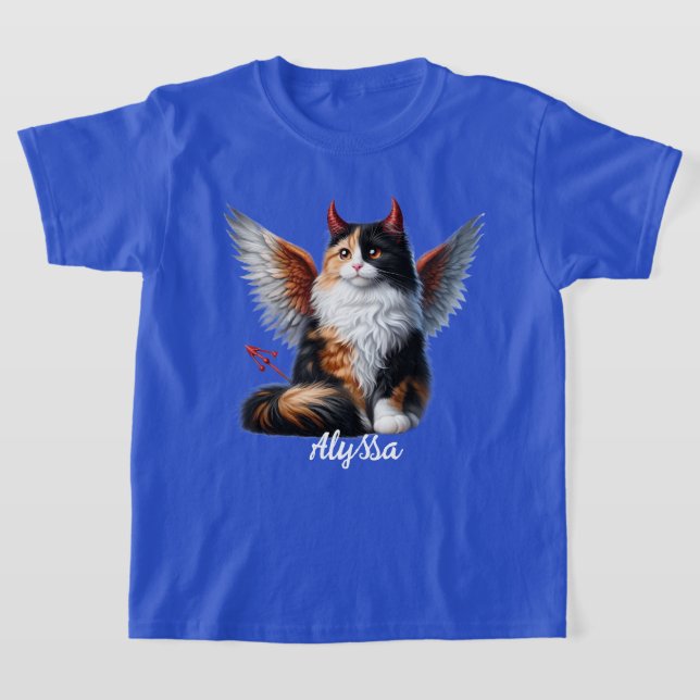 Funny Calico Demon und Angel Cat T-Shirt (Ablage )