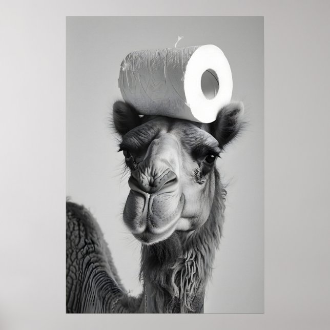 Funny Camel Bathroom Art Print, Toilet Paper Humor Poster (Vorne)