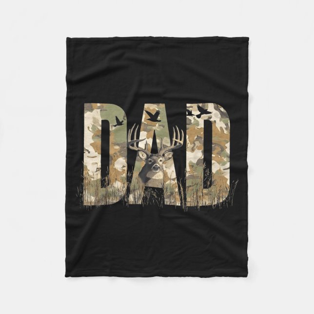 Funny Camo Dad Hunting Camouflage Deer Father's Da Fleecedecke (Vorderseite)