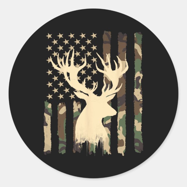 Funny Camouflage Usa Flag Whitetail Buck Deer Hunt Runder Aufkleber (Vorderseite)