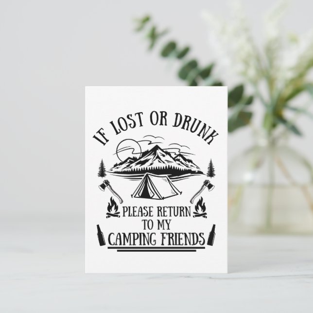 Funny Camper Slogan Camping trinken Redewendungen Postkarte (Stehend Vorderseite)