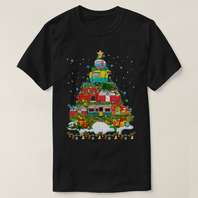 Funny Camping Frohe Weihnachtsbaum Camper Snowman T-Shirt (Design vorne)