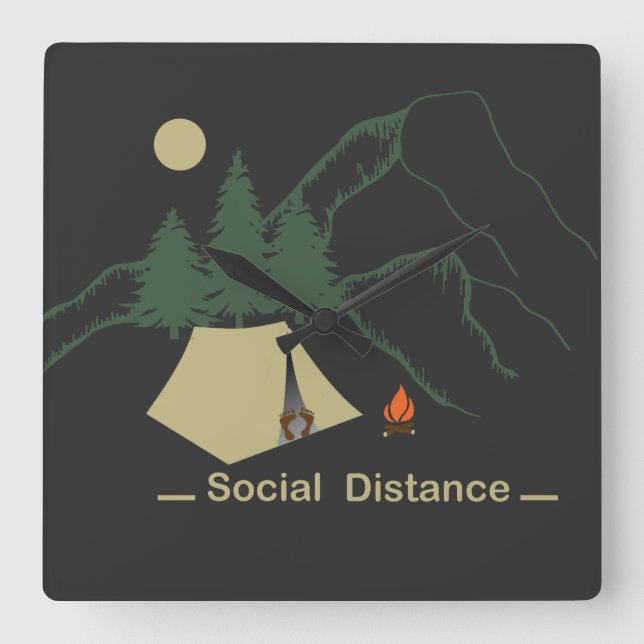 Funny Camping introvertiert Quadratische Wanduhr (Vorderseite)