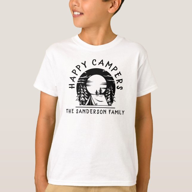 Funny Camping Trip Happy Campers Name Familie T-Shirt (Vorderseite)
