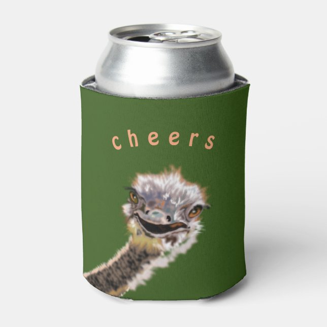 Funny Can Cooler mit Happy Ostrich - Custom Text Dosenkühler (Kanne Vorderseite)