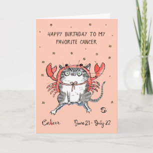 Funny Cancer card Zodiac Cat Star Sternzeichen Hor Karte