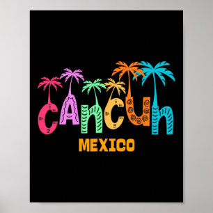 Funny Cancun Mexico Palm Tree Farbige Typografie Poster