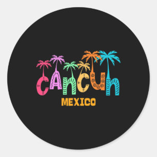 Funny Cancun Mexico Palm Tree Farbige Typografie Runder Aufkleber
