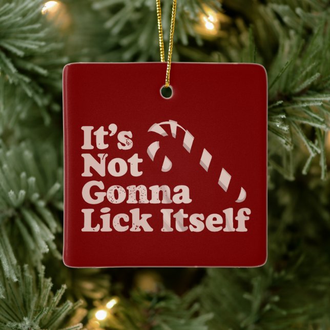 Funny Candy Cane Lick Itself Weihnachten Keramikornament (Baum)