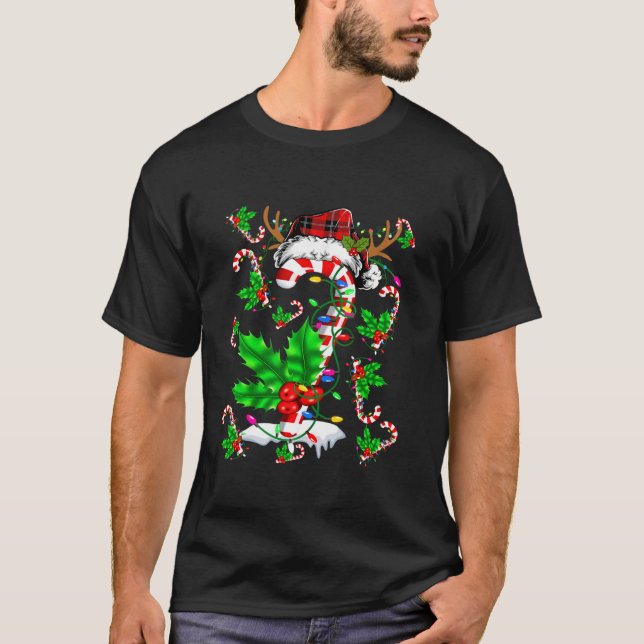 Funny Candy Cane Xmas Kariert Santa Reindeer Chris T-Shirt (Vorderseite)