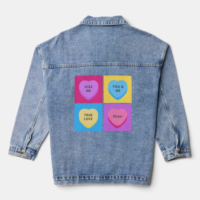 Funny Candy Hearts Anti Valentinstag Jeansjacke (Rückseite)