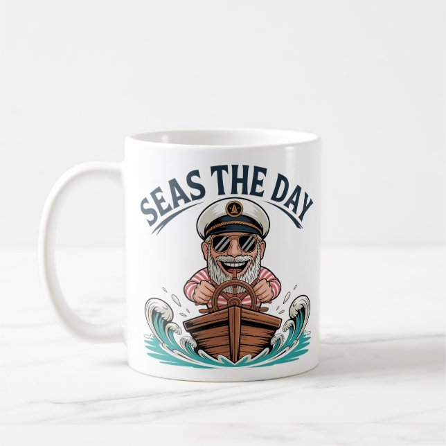 Funny Captain Design Seas the Day Nautic Kaffeetasse (Links)