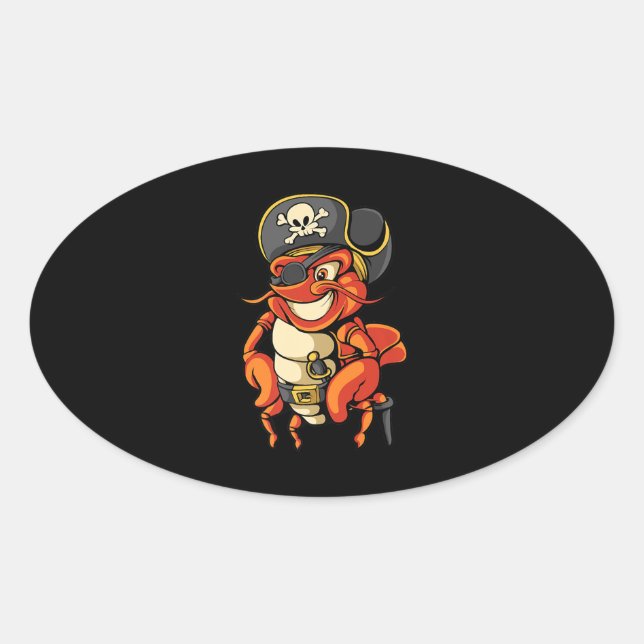 Funny Captain Lobster Pirate Piratenflagge Crustac Ovaler Aufkleber (Vorderseite)