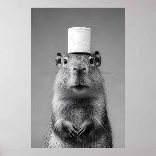 Funny Capybara Bathroom Art Print, Toilet Paper Poster (Vorne)