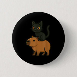 Funny Capybara Black Cat Animal Lover Zoo Day Mama Button