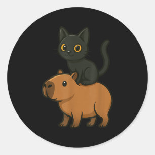 Funny Capybara Black Cat Animal Lover Zoo Day Mama Runder Aufkleber