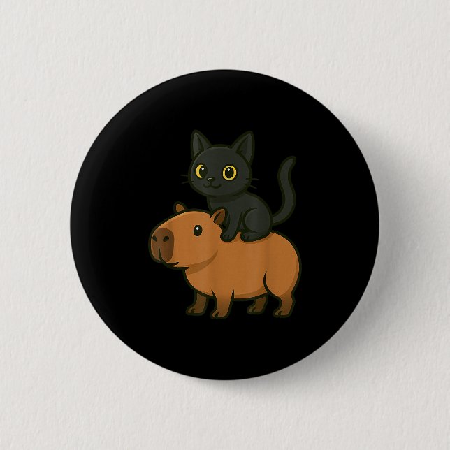 Funny Capybara Black Cat Tier Lover Mama Vater Kin Button (Vorderseite)