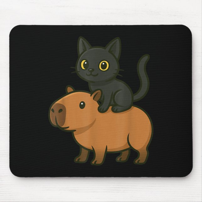 Funny Capybara Black Cat Tier Lover Mama Vater Kin Mousepad (Vorne)