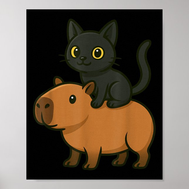 Funny Capybara Black Cat Tier Lover Mama Vater Kin Poster (Vorne)