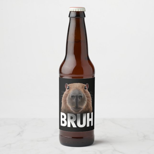 Funny Capybara Bruh Bierflaschenetikett (Vorderseite)