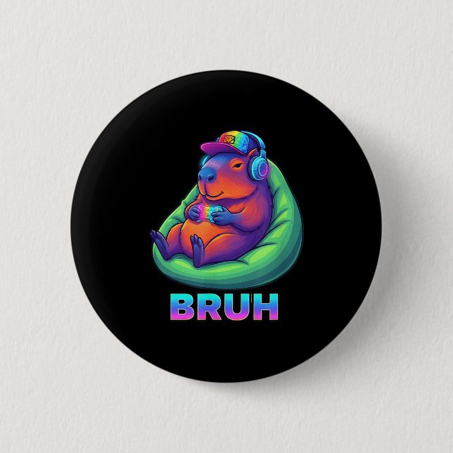 Funny Capybara Bruh Video Games Lovers  Button (Vorderseite)