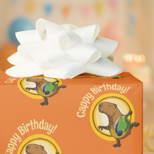 Funny Capybara Cappy Birthday! Cute Sunny Cartoon Geschenkpapier (Von Creator hochgeladen)