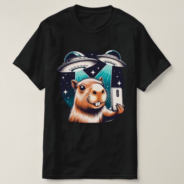 Funny Capybara ,Capybara Selfie mit UFOs T-Shirt (Design vorne)