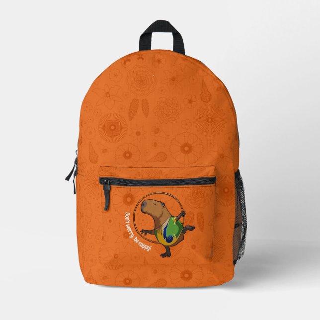 Funny Capybara Don't Worry Be Cappy Cartoon Bedruckter Rucksack (Vorderseite)