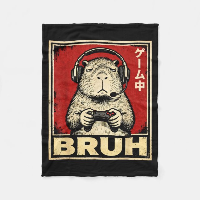 Funny Capybara Gamer Bruh Graphic Tee Men Boys Tee Fleecedecke (Vorderseite)