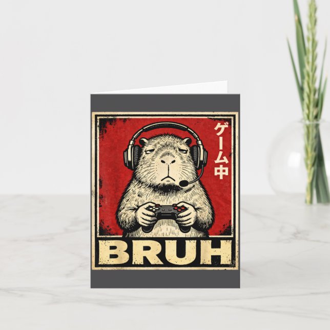 Funny Capybara Gamer Bruh Graphic Tee Men Boys Tee Karte (Vorderseite)