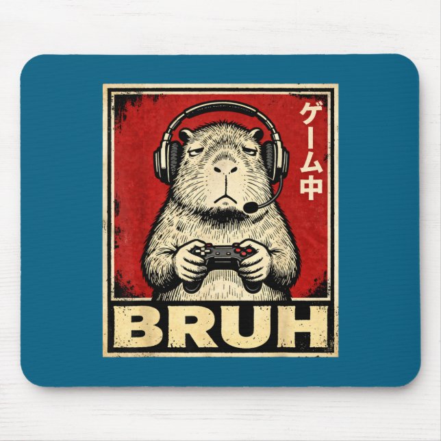 Funny Capybara Gamer Bruh Graphic Tee Men Boys Tee Mousepad (Vorne)