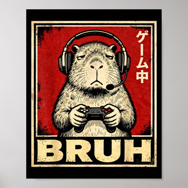 Funny Capybara Gamer Bruh Graphic Tee Men Boys Tee Poster (Vorne)