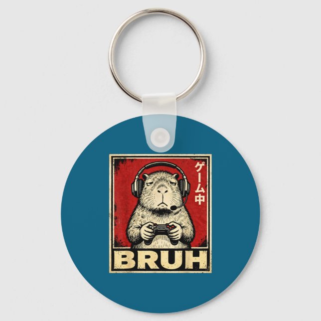 Funny Capybara Gamer Bruh Graphic Tee Men Boys Tee Schlüsselanhänger (Vorderseite)