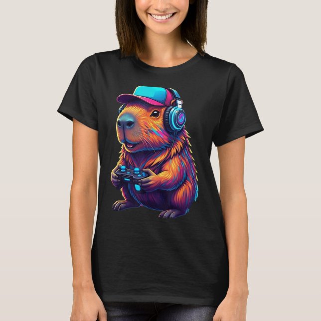 Funny Capybara Gamer Gaming Video Games Capybara  T-Shirt (Vorderseite)