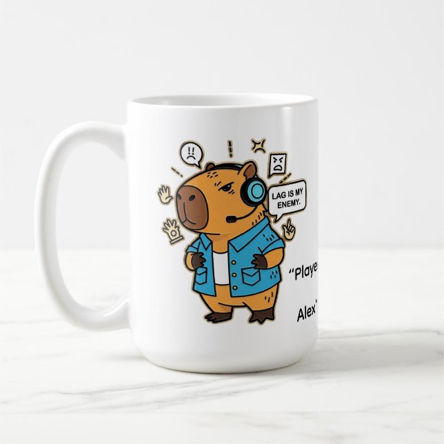 Funny Capybara Gamer Mug – Personalized with Playe Kaffeetasse (Links)