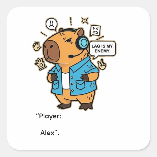 Funny Capybara Gamer Sticker – Personalized with N (Vorderseite)