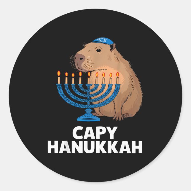 Funny Capybara Happy Hanukkah Chanukah Jewish Men  Runder Aufkleber (Vorderseite)